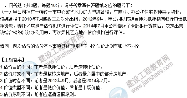 2015年房估師《房地產(chǎn)估價(jià)案例與分析》試題及答案(案例一)