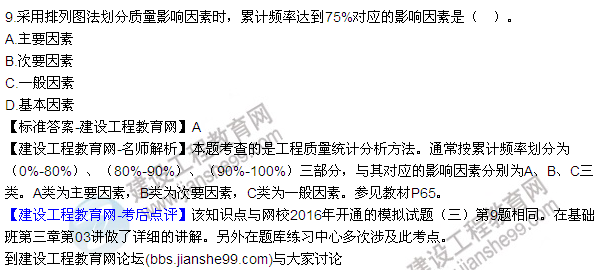 2016監(jiān)理質(zhì)量、投資、進度控制試題及答案（1-20）