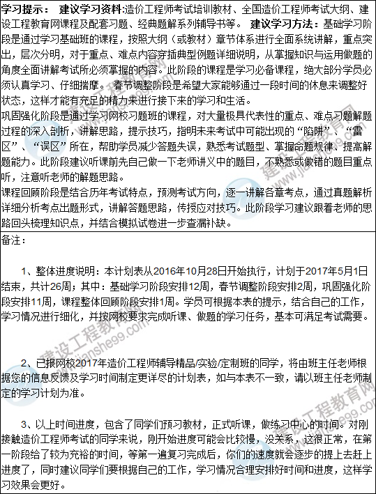 2017年造價工程師執(zhí)業(yè)資格考試預習階段學習計劃