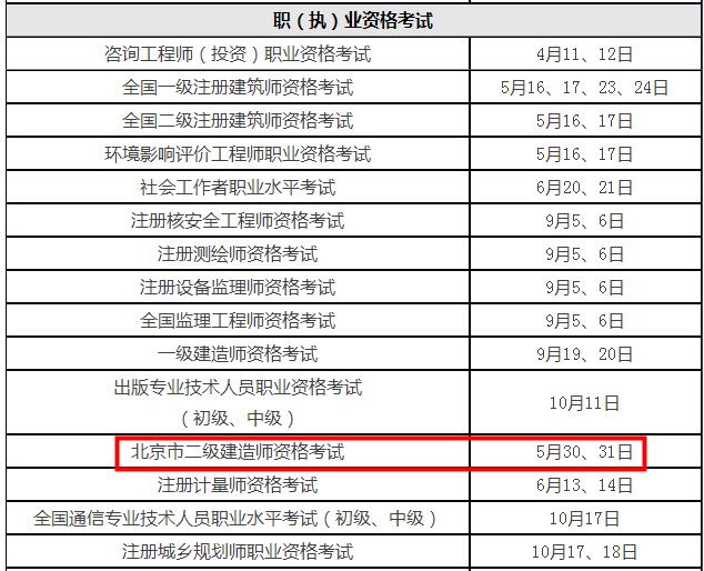 北京市二級(jí)建造師考試時(shí)間