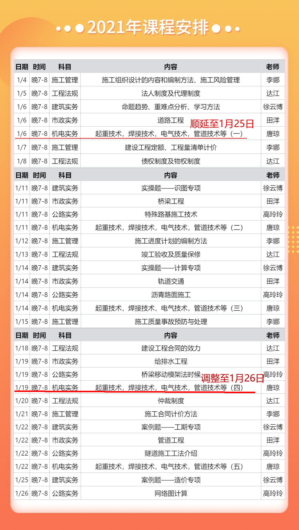 二級建造師大師公開課課表 二級建造師大師公開課課表