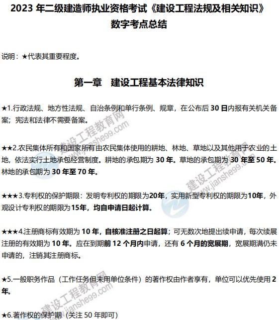 二建數(shù)字考點總結(jié) 二建數(shù)字考點總結(jié)