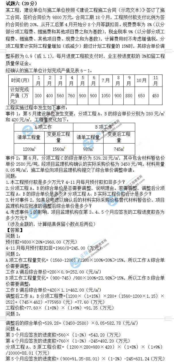 監(jiān)理工程師土建案例真題及答案解析6 監(jiān)理工程師土建案例真題及答案解析6
