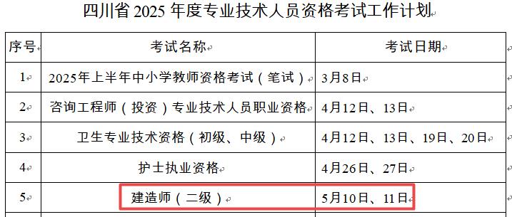 2025年四川二級(jí)建造師考試時(shí)間5月10日、11日